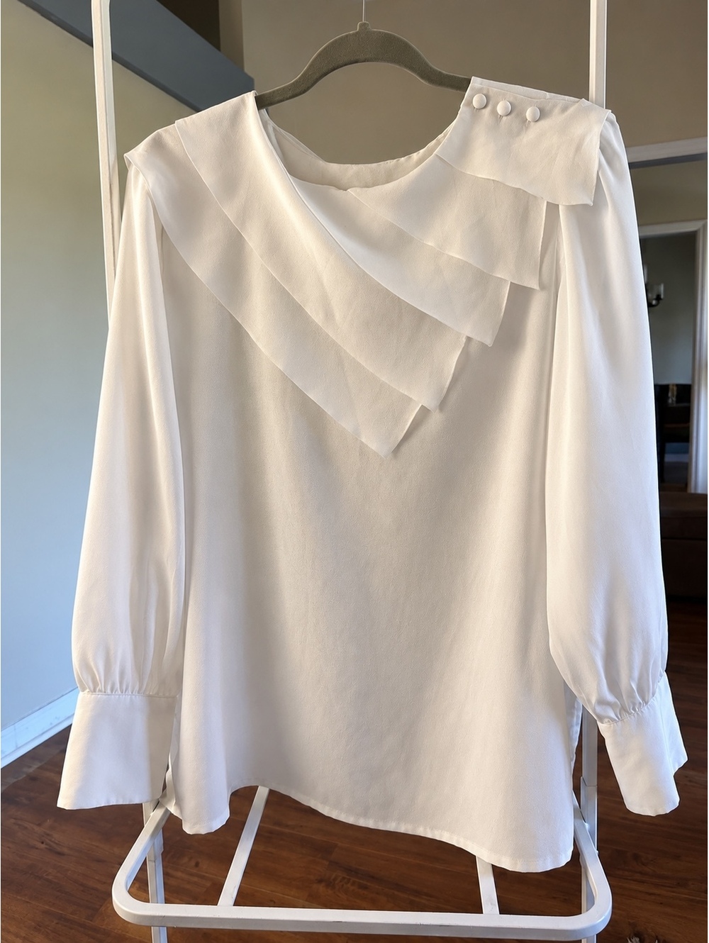 Kelly Harper White Polyester Long Sleeve Blouse with Layered Detail